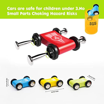 Wooden Car Ramp Toy Zig Zag Cars Slide|Toddler Toys Wooden Race Track with 4 Wood Cars for 1 2 Year Old Boy Gifts