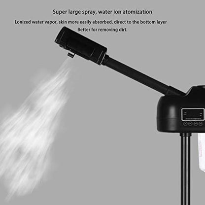 Professional Facial Steamer with LCD Screen, Timer, for Salon SPA Face Care, Height Adjustable, Black
