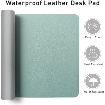 Leather Desk Pad Protector,Mouse Pad,Office Desk Mat,Non-Slip PU Leather Desk Blotter,Laptop Desk Pad,Waterproof Desk Writing Pad for Office and Home (80cm x 40cm, Light Blue)