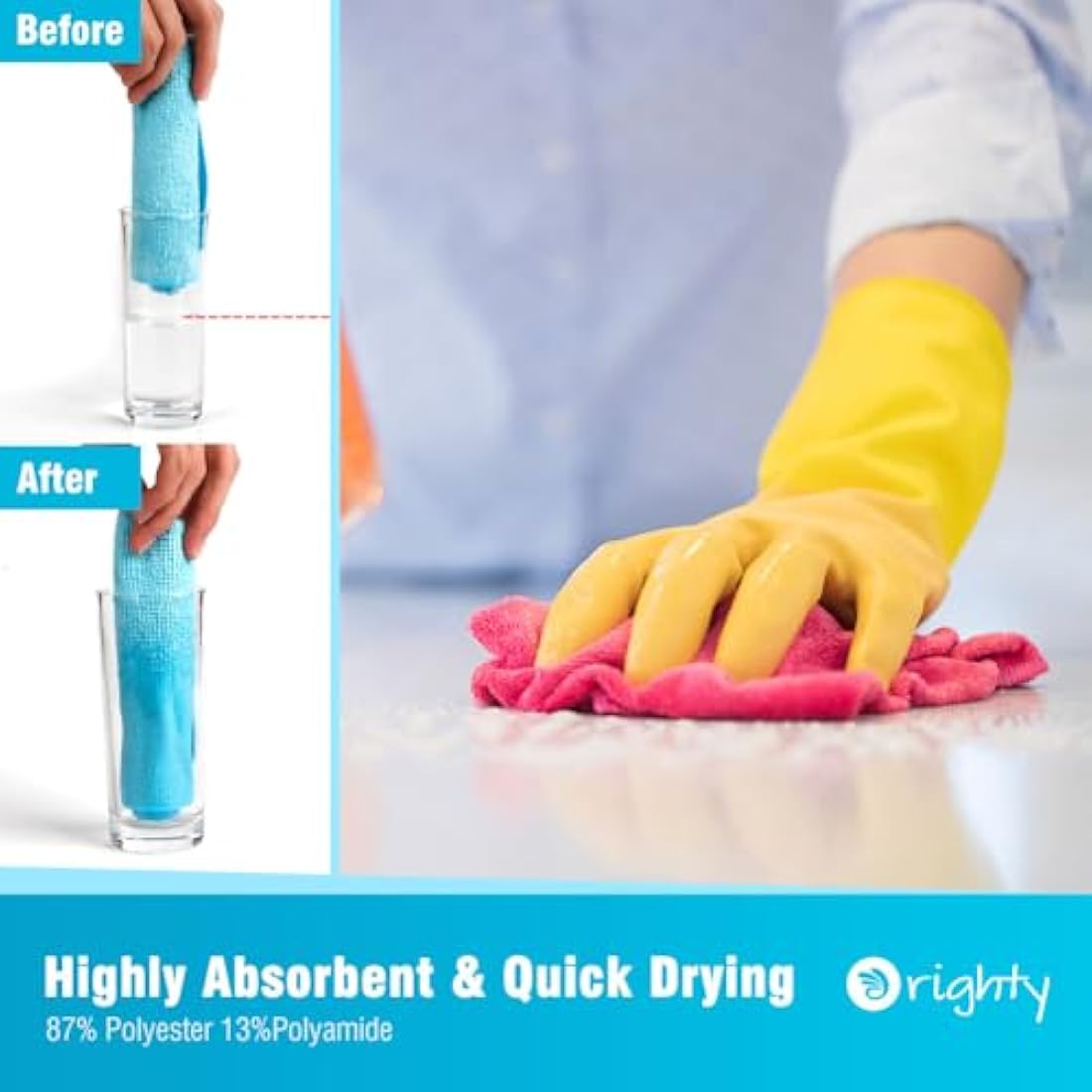 Orighty Microfibre Cleaning Cloths, Pack of 150, Highly Absorbent Cleaning Supplies, Lint Free Cloths for Multiple-use, Powerful Dust Removal Cleaning Rags for House, Kitchen, Car Care(12x12 inch)