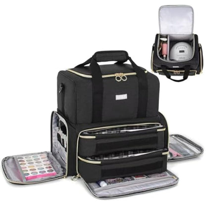 IVODEELA Nail Polish Organiser Bag,Large Nail Kit Bag Holds 80 Bottles and a Nail Lamp,Nail Polish Carrying Case with Two Removable Bags,Portable Nail Polish Holder for Nail Supplies