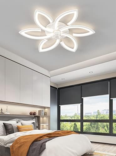 DIDADIDA Silent Ceiling Fan with Light, Ceiling Fan with Remote Control and Lighting APP dimmable Brightness 70W Creative Acrylic Flower Shape Ceiling lamp with Fan (White)