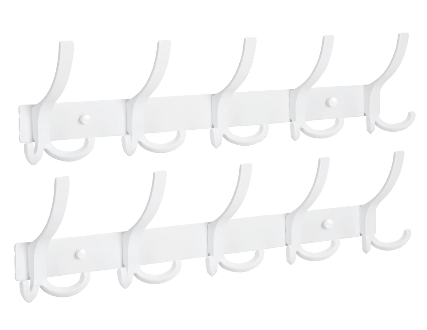 Optish Coat Hooks Wall Mounted, 2 Pack Coat Rack Wall Mount with 15 Hooks, White Wall Coat Hooks for Jackets, Hats, Bags, for Entryway, Bedroom