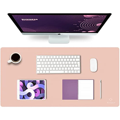 K KNODEL Large Office Leather Desk Mat, Mouse and Keyboard Pad, Computer and Laptop Mat, Desktop Protector and Cover, Writing Pad and Blotter (80x40cm, Pink)