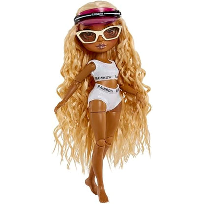Rainbow High 578376EUC Pacific Coast-Harper Dune-Sand Fashion Doll with Outfit, Interchangeable Legs, & Display Stand-Includes Towel, Tote Bag, & More-Gift & Collectable for Kids Ages 6+ 578376