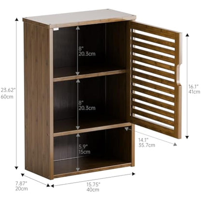 HITNET Medicine Cabinet, Wall Hanging Cabinet with Adjustable Shelf, Bathroom Storage Organizer Over the Toilet with Single Door and Open Bottom Shelf, Walnut
