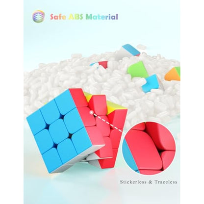 ROXENDA Speed Cube Set, 2X2 3X3 4X4 Pyramid Fast Cube Stickerless with Instruction [4 Pack] (Stickerless Cube Set)
