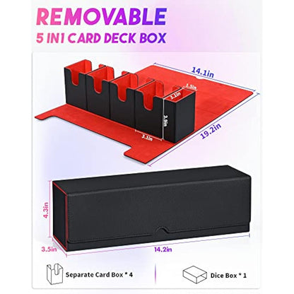 UAONO Card Deck Storage Box with Dice Tray for MTG YugiOh, 5 in 1 Deck Case Set Holds 900+ Sleeved Cards, Strong Magnet Card Organizer Box for Magic Commander TCG CCG Cards (Black&Red)