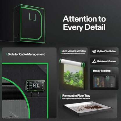 VIVOSUN Grow Tent 120 x 60 x 150 cm, Made of Highly Reflective Mylar, with Viewing Window and Base Tray for Hydroponics and Indoor Growing, S425, Suitable for VS2000