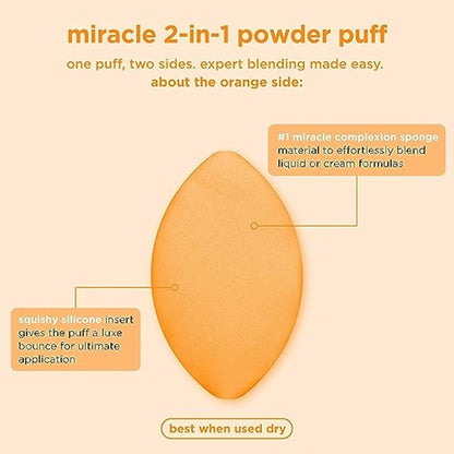 Real Techniques Miracle 2-In-1 Powder Puff, Dual-Sided, Full-Size Makeup Blending Puff, Reversible Elastic Band, Precision Tip Makeup Sponge and Powder Puff, For Liquid, Cream and Powder, 2 Count