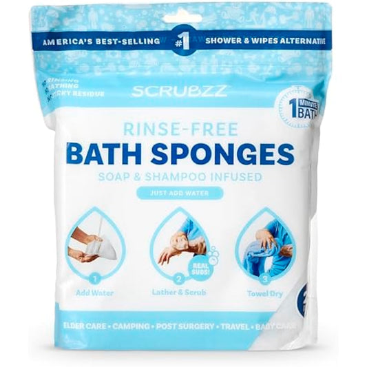 Scrubzz Disposable Bed Bath Wipes 25 Pack for Elderly Travel Camping Single Use Shampoo Shower Rinse Free