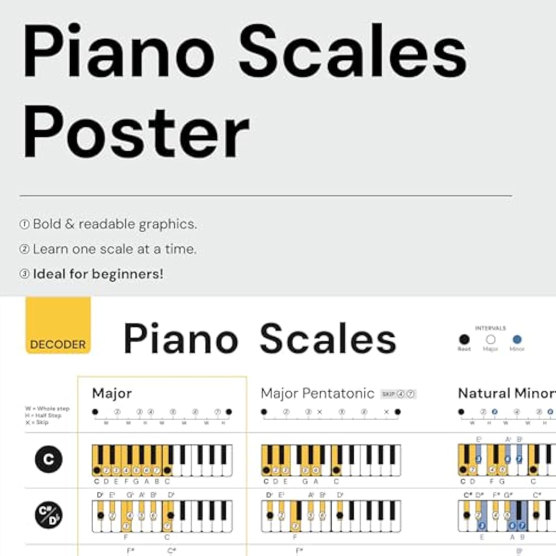 Noisy Clan Piano poster Bundle - Scales, Keys, Chords and Circle of Fifths Tool! Back to School Music Learning Tool - Posters 25" x 24" canvas packaged folded. Make music theory easy and play more