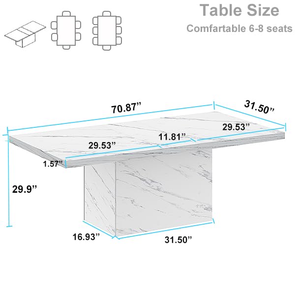 HSH Dining Table Modern Rectangle Kitchen Dinner Table 180cm White Marble