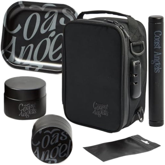 Smell Proof Bag with Combination Lock – Complete Rolling Box Set with Smell Proof Bag, Grinder, Rolling Tray and Tube – Portable Box for Outdoor, Festival, Party