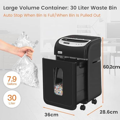 VidaTeco Mirco-Cut Paper Shredder Heavy Duty, 18-Sheet Shreds Paper/Card/Staple/Clip Paper Shredder for Home Office Use, Security Level P-4 Jam Proof System 30L Pullout Basket and Wheels