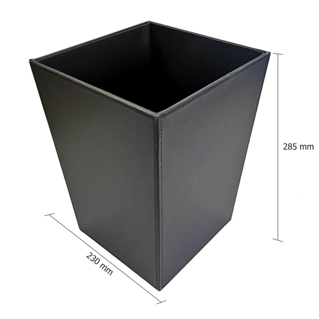 OSCO Faux Leather Waste Bin 12 L, Square Slim Office & Home Bin, Leather Finish Wastepaper Basket, Desk, Bathroom Rubbish Container