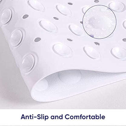 MOONLIGHT20015 Shower Bath Mat Non Slip Anti Mould & Mildew with Strong Suction Cups Grip and Drain Holes Soft Rubber Shower Mats - PVC Bathroom Mat Machine Washable (100x40cm, White)