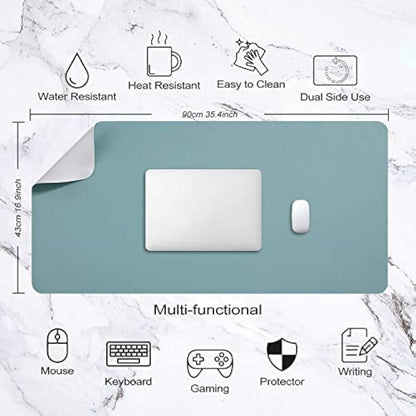Desk Pad Large, Desk Mat, Extended Mouse Mat, Mouse Pad L, Desk Blotter, DOBAOJIA Laptop Pad Writing Pad for Office/Home, Dual-Side Use PU Leather Waterproof 35.4" X 16.9"(Greyish Green/Grey)