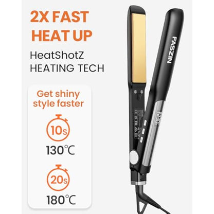 Faszin Hair Straighteners, Ionic Titanium Plate for Smooth Shiny Results, 20S Fast Heat Up Flat Iron, Clear LCD Display (Black)