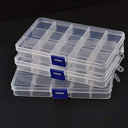 PATILWON 3Pack Small Plastic Storage Boxes Grids Organizer with Movable Dividers, Adjustable Compartment for Earring Rings Button Beads Screw