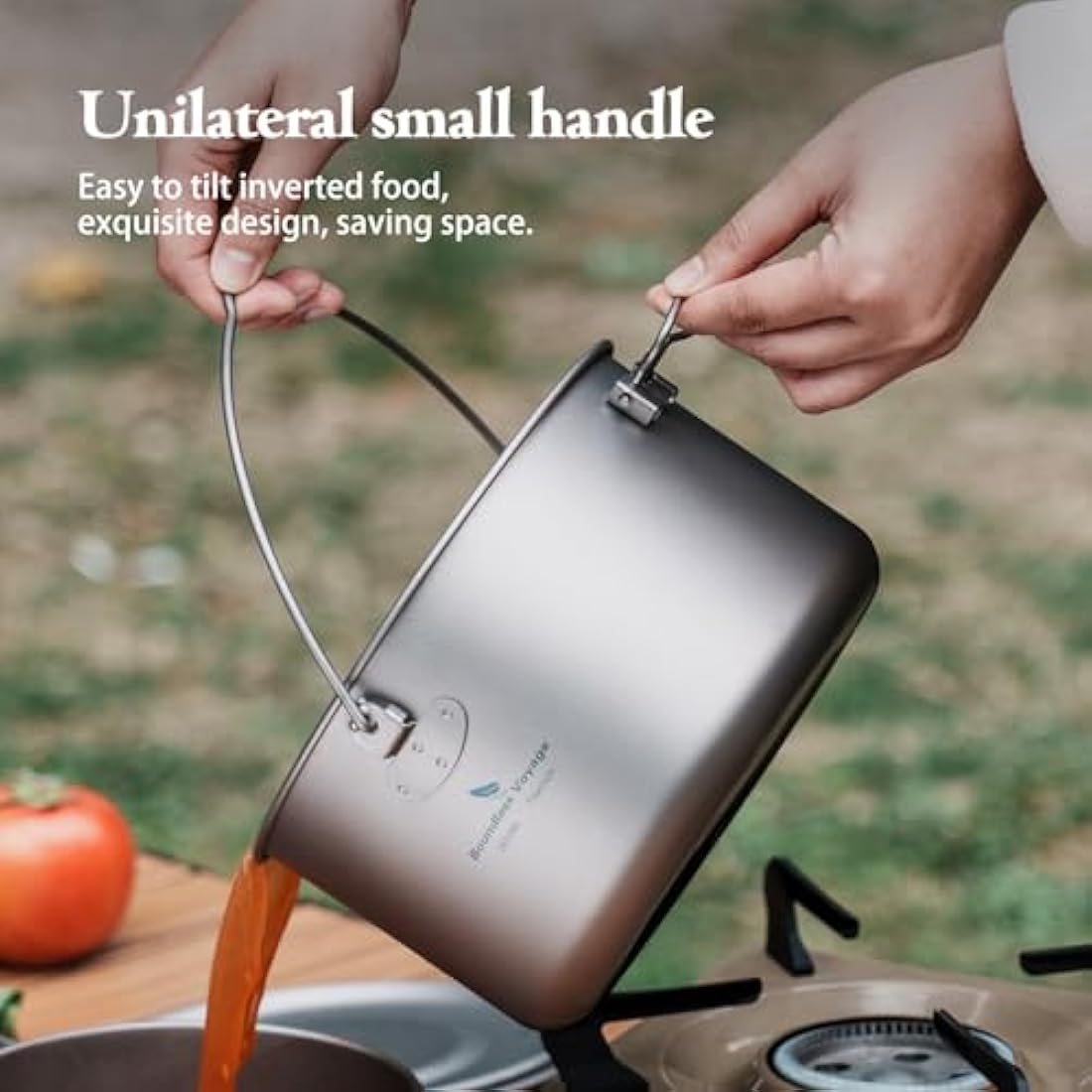 iBasingo 1.3L Titanium Pot Camping Cookware Hanging Stockpot Outdoor Small Bowl Cup Lightweight Hiking Picnic Portable Campfire Cooking Kit Travel 1 Person Kitchenware Tableware Mess Kit Ti2043C