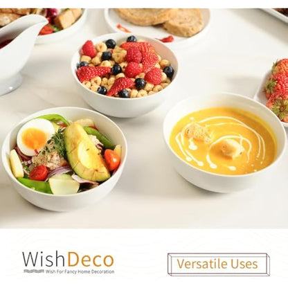 WishDeco Cereal Bowls Set of 4, Soup Bowls, 600ml Breakfast Bowl, Ceramic White Bowl for Dessert, Pasta, Noodle, Salad, Fruit, Microwave & Dishwasher Safe