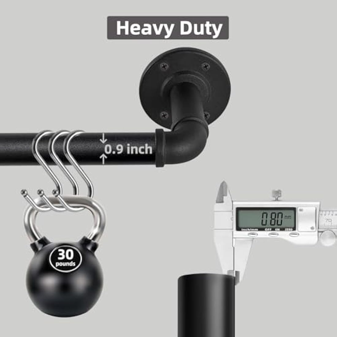 3 Pack Black Curtain Poles Metal, Industrial Curtain Rod for Eyelet Curtains, Industrial Curtain Pole for Windows 122cm-218cm, Room Divider Curtain Pole.