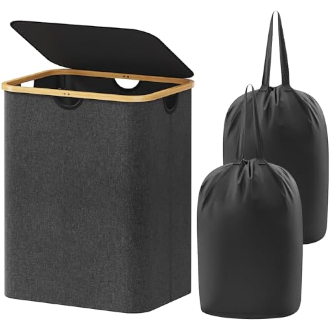 Lifewit 120L Laundry Basket with Lid, Clothes Hampers for Laundry with Bamboo Handles and A Removable Laundry Bag, Large Foldable Laundry Hamper for Bedroom, Bathroom, Dorm, Laundry Room, Dark Gray