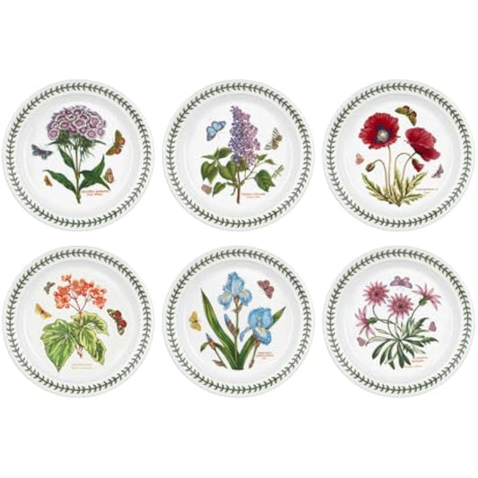 Portmeirion Botanic Garden Plate, Set of 6 - various motifs, Dia.20cm , White