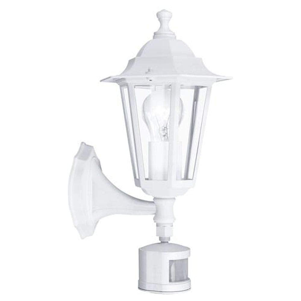 Eglo Laterna 5 Outdoor Wall Light, Motion Sensor Porch Lamp, White Cast Aluminium and Glass Exterior Light, E27 Socket, IP44