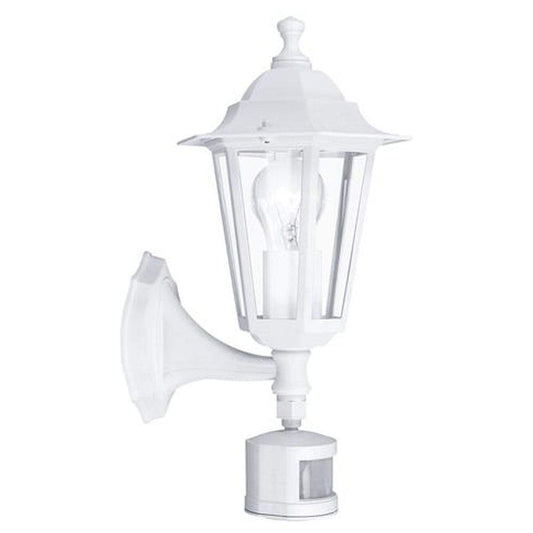 Eglo Laterna 5 Outdoor Wall Light, Motion Sensor Porch Lamp, White Cast Aluminium and Glass Exterior Light, E27 Socket, IP44