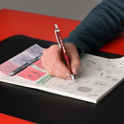 rOtring Tikky Retro Mechanical Pencils | 2B 0.7 mm | Grey Barrels | with Comfort Rippled Grip | 12 Count
