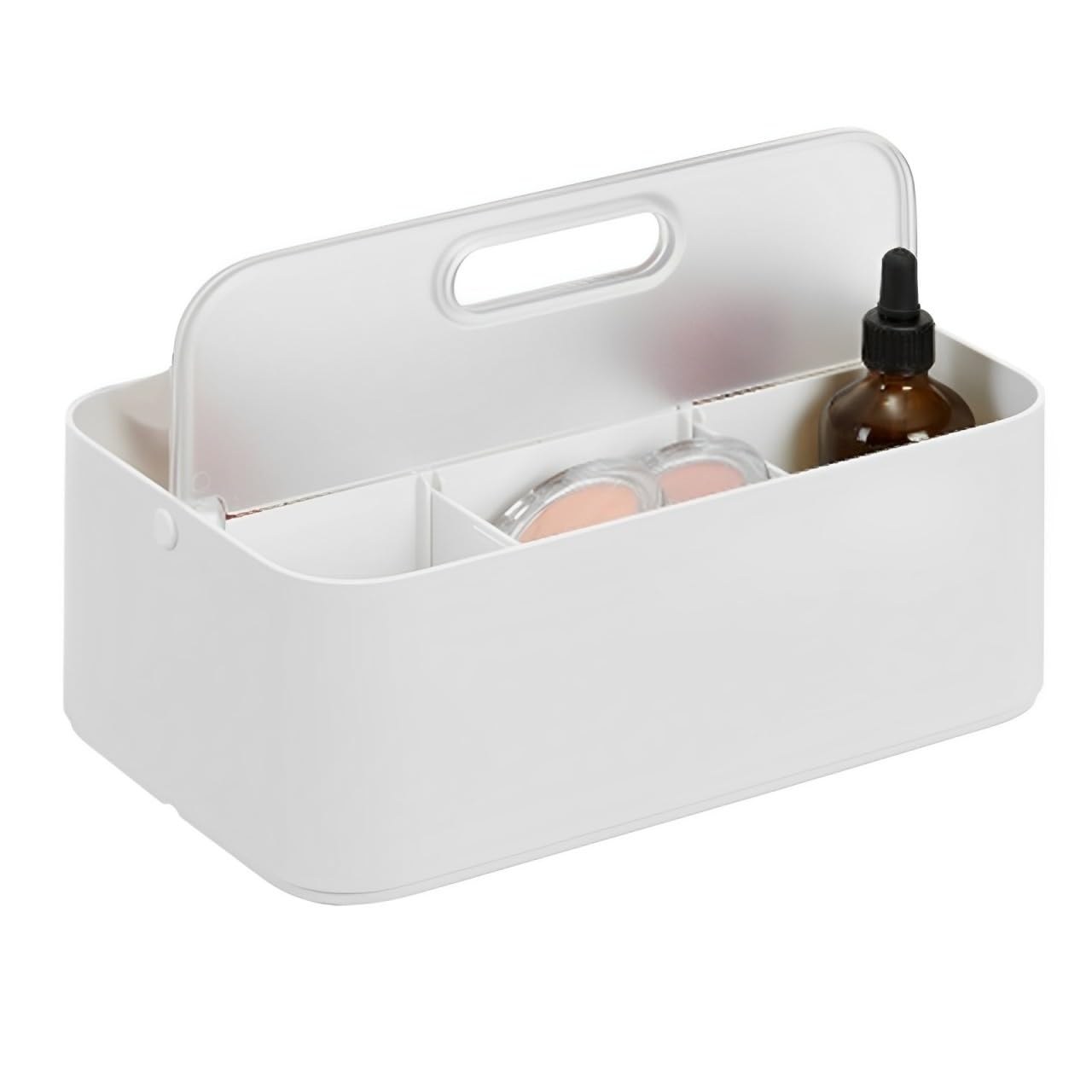 Gzsekken Plastic Shower Caddy Basket,Portable Shower Organiser with Flip Handle and Lid,Bath Caddy Removable Dividers White Bathroom Tidy Small