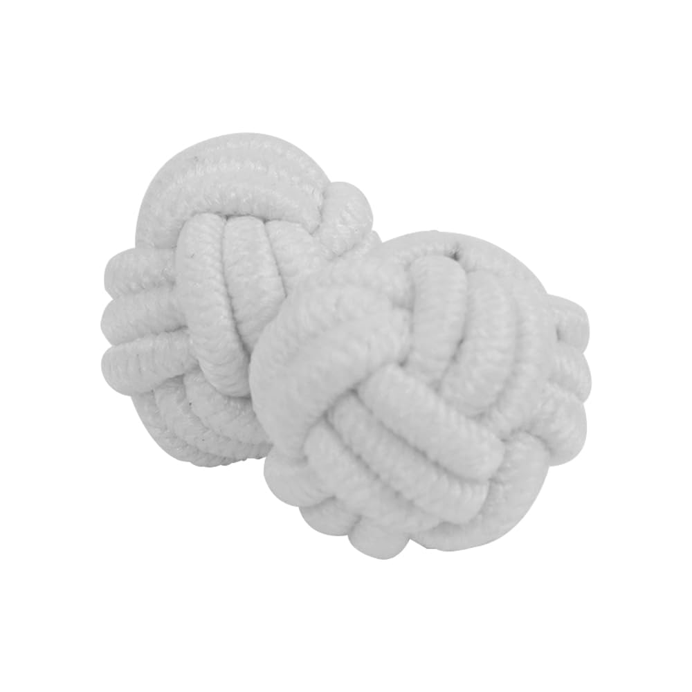 VOANZO Cufflinks for Men,5 Pairs Mens/Women Silk Fabric Knot Twisted Cufflinks Set,Round for Shirt/Dress Business Wedding Gift (White)