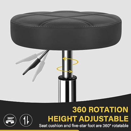 WKWKER PU Leather Round Rolling Stool Swivel Height Adjustment Home Office Drafting Lab Kitchen Massage with wheels Office Chair (black)