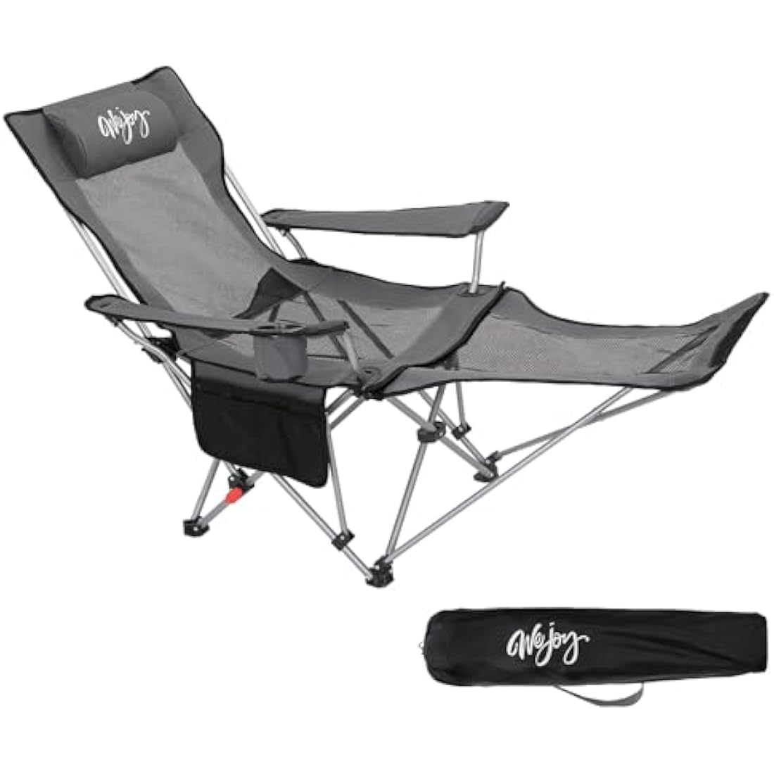 #WEJOY Camping Chairs Folding Recliner Chair Adjustable with Detachable Footrest Headrest Cup Holder Lightweight Portable Reclining Camp Chair Fold Up Chair for Outdoor Beach Garden,Grey black
