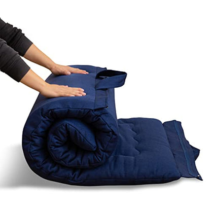 MAXYOYO Portable Foldable Futon Mattress, Hypoallergenic Fabric and High-Density Foam Mattress Pad with Handle and Zipper for Outdoor Indoor Camping