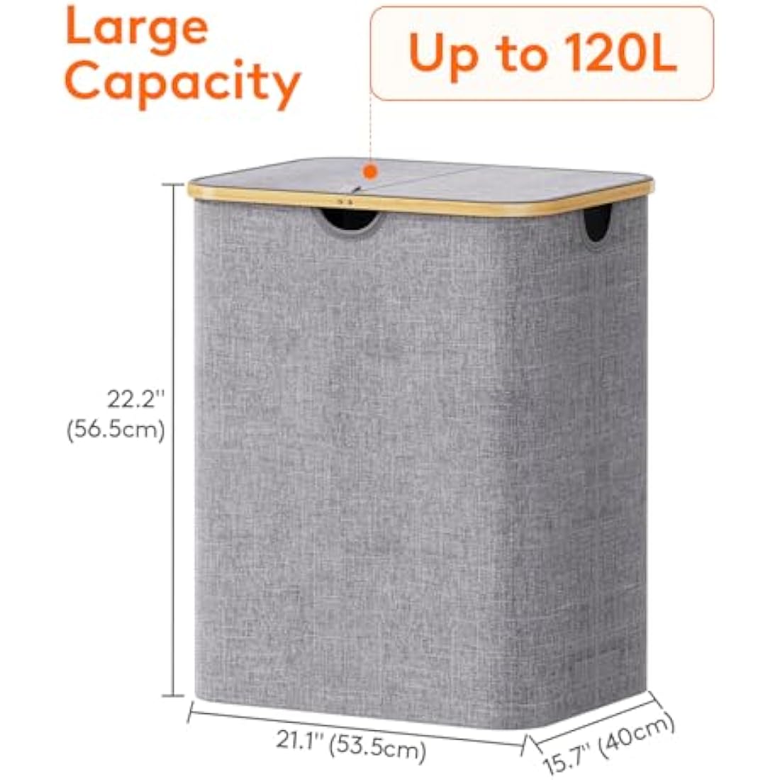 Lifewit 120L Laundry Basket with Lid, Clothes Hampers for Laundry with Bamboo Handles and A Removable Laundry Bag, Large Foldable Laundry Hamper for Bedroom, Bathroom, Dorm, Laundry Room, Light Gray