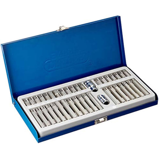 Draper Expert TX-STAR® 1/2" 40 Piece Hex & Spline Mechanics Bit Set | 3/8 Square Drive Hand Tool | Chrome Vanadium Steel Sockets Mechanics Car Tools | Steel Case | 33322