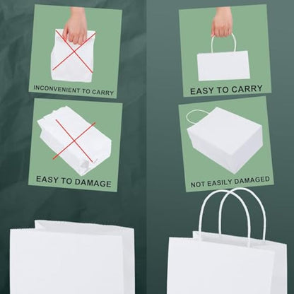 Switory Large Paper Bags for Gifts, White Kraft Gift Bag 16x6x12 Inch, 25 Pcs Party Bags with Handles for Party Favor, Thanksgiving,Birthday,Christian, Christmas.
