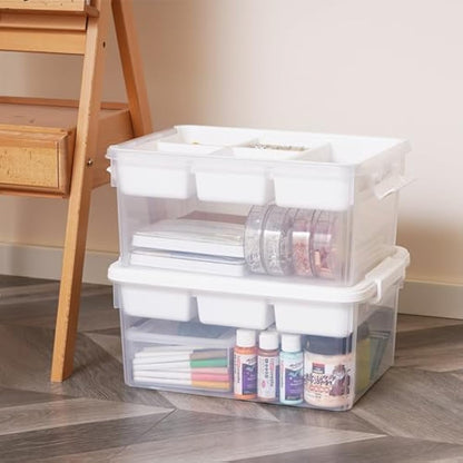 Citylife 2 Packs 16L Stackable Storage boxes with compartments, Organizers with Removable Tray, Latch Handle, Plastic Craft storage Box for Building Blocks Bricks Puzzle Board Organizer Accessories