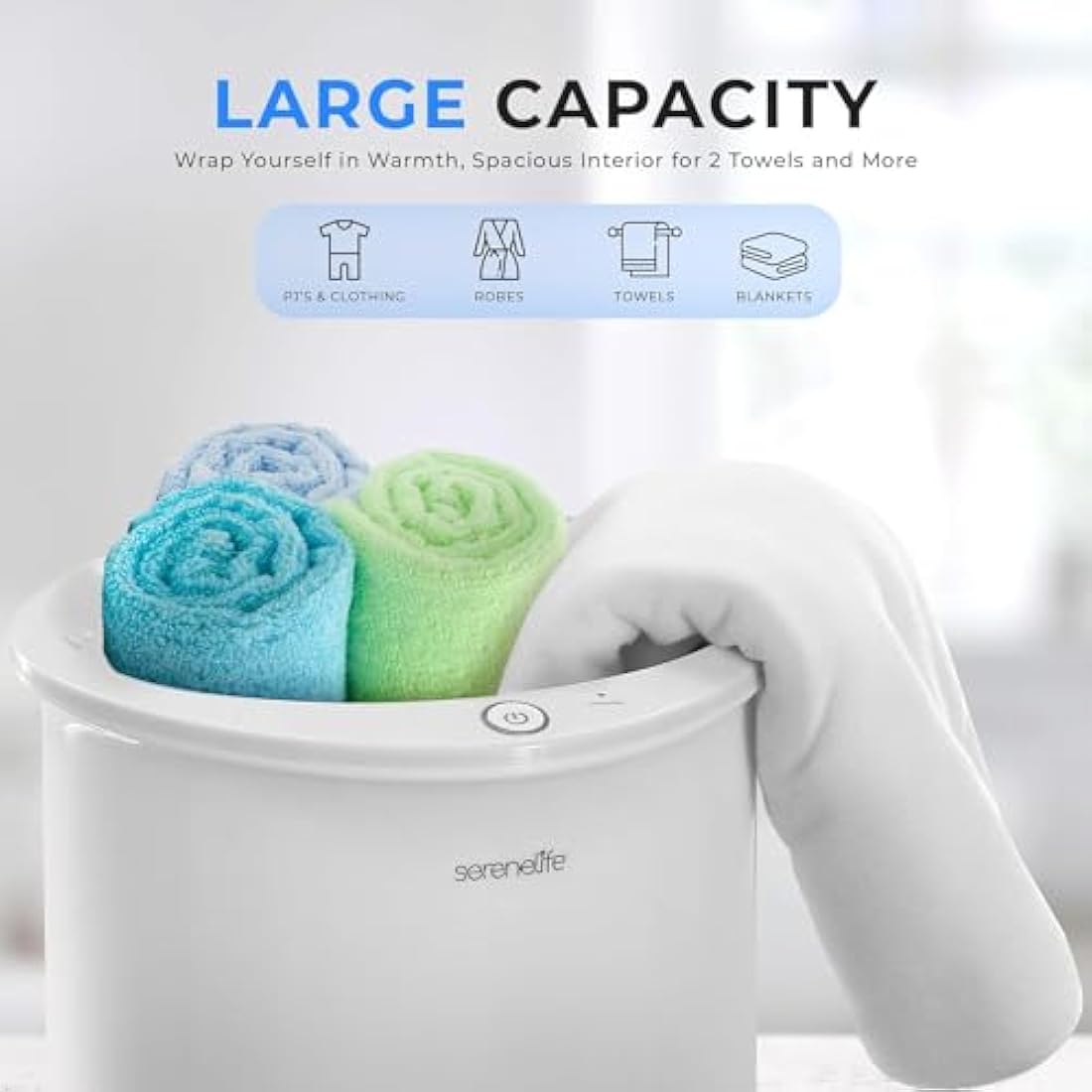 SereneLife Bucket-Towel Warmers, White Large-Towel Warmer for Spa and-Bathroom, Luxury-Towel Heater Gifts for Him & Her, Auto Shut-Off, Fits 2 large-Bath-Towels, Blankets-Bathrobes, PJ's (Bamboo)
