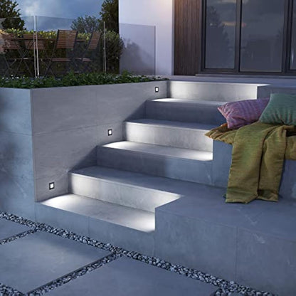ledscom.de 12 LED Staircase Light/recessed Wall Light FEX for Indoors and Outdoors, Angular, Black, 85 x 85mm, Cool White