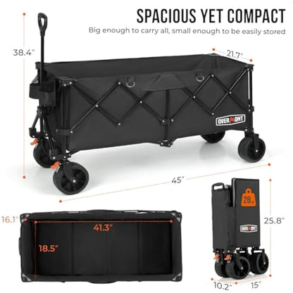 Overmont 300L Extra Large Folding Festival Trolley Cart - All-terrain Wide Wheels and Brake - Heavy Duty Cart Load up 200KG - with Adjustable Handle & Cover Bag - Wagon for Beach Camping Garden