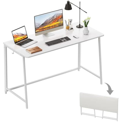 WOHOMO Folding Desk, 120cm Foldable Computer Desk for Bedroom, Space Saving Computer Table Writing Workstation for Home Office, Easy Assembly, White