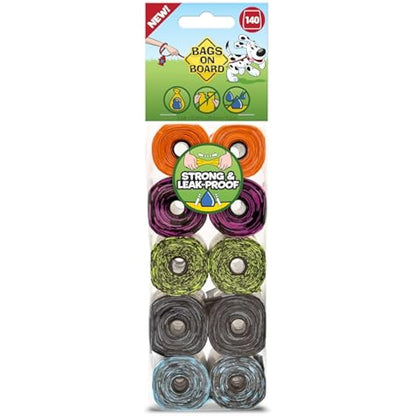 Bags On Board Dog Poo Bags | Strong, Leak Proof Dog Waste Bags | 140 Patterned Bags