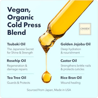 Organic Cuticle Oil for Nails - USA Made - Japanese Treatment for Damaged Nails - Natural Nail Cuticle Repair - Visible Results For Perfect Results - Nail Strengthener and Growth Reboot Oil 10ml
