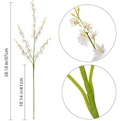 Kisflower 12Pcs Artificial Dancing Orchids Flowers - White Silk Gypsophila Cherry Blossom for Home Decoration