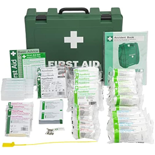 Safety First Aid Group Workplace First Aid Kit (Large 21-50 Persons) Economy HSE-Compliant with Inspection Tags, Accident Book, Wall Bracket, Extra Plasters