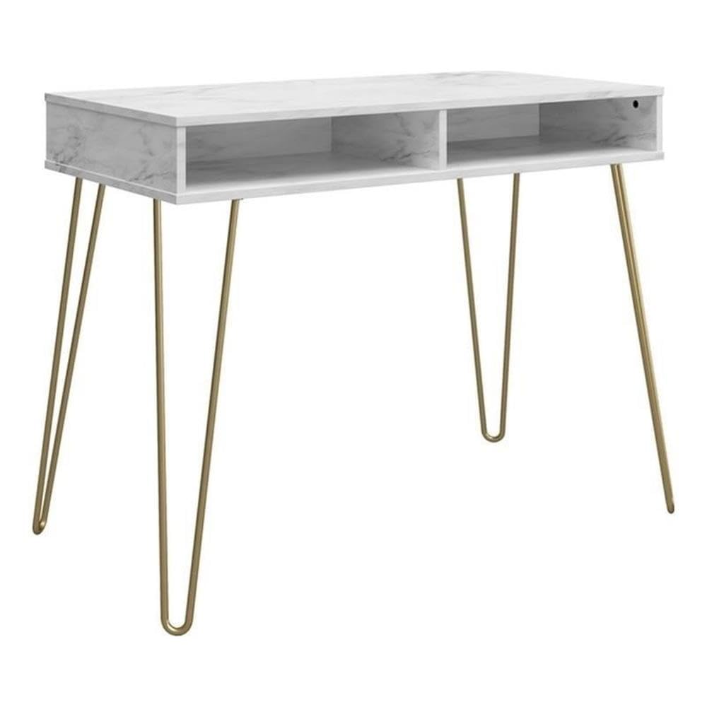 Novogratz Athena Desk with Storage White Marble Look